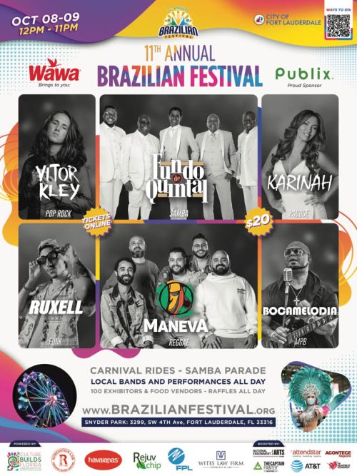 Folleto del festival brasileño con muchos artistas diferentes como cabeza de cartel