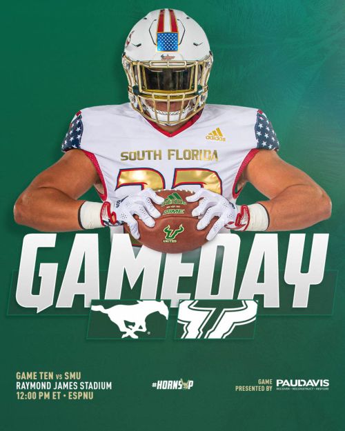 USF vs SMU Football Gameday Flyer with player holding football